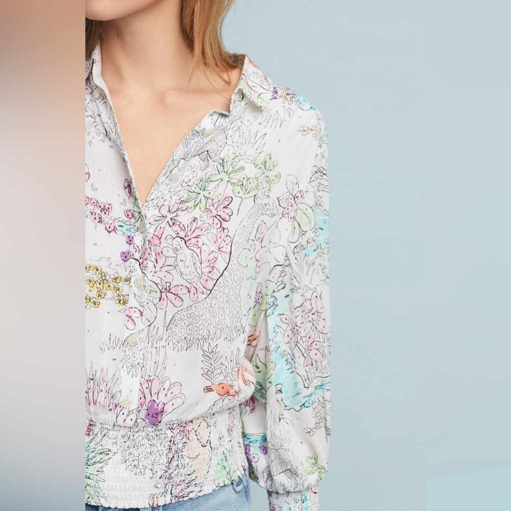Anthropologie Maeve Color By Numbers Watercolor Rosa Blouse XS - Picture 2 of 16